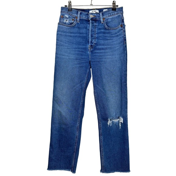 Re/Done 70s Stove Pipe Jeans Stretch High Rise Straight Leg Denim Blue Size 26 - Picture 1 of 9